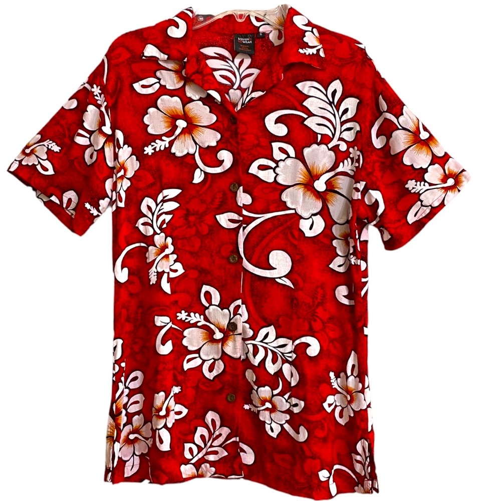 Hawaiian 🌺 Hibiscus Red & White Shirt - Sz S